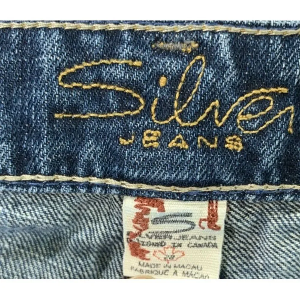 Silver Jeans Womens  28x32 Blue Aiko Flare Distressed‎ Whiskered Stretch Denim - Picture 5 of 16